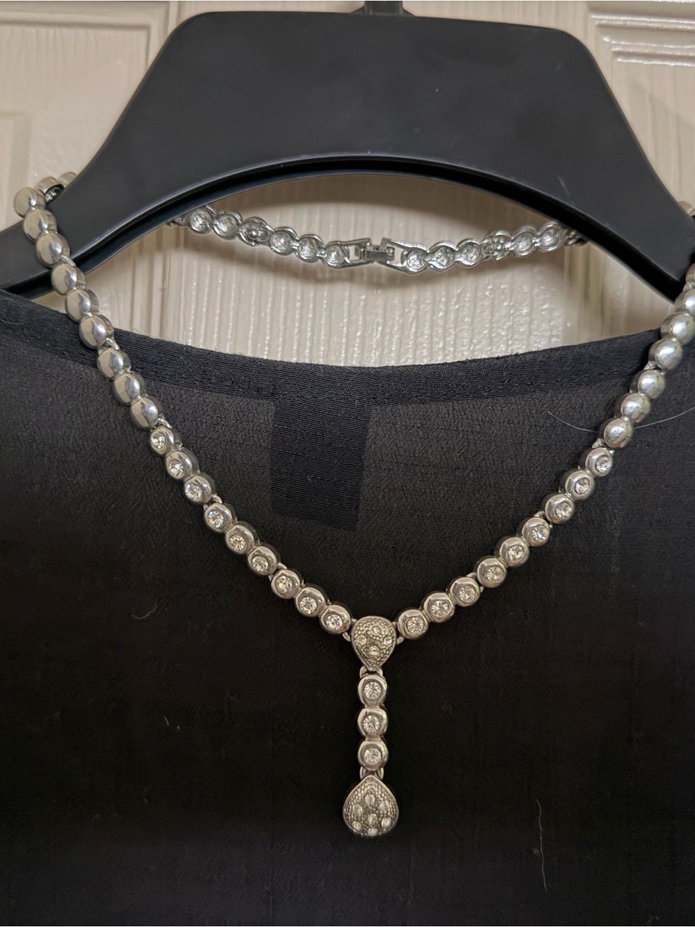 Silver Crystal Drop Y-Necklace